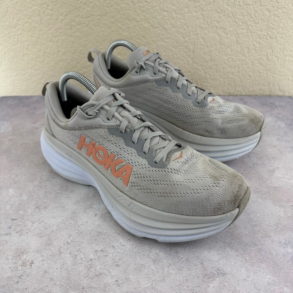 Hoka One One Bondi 8 Shoes Women Sz 10 B Harbor Mist Lunar Rock Gray 1127952HMLR